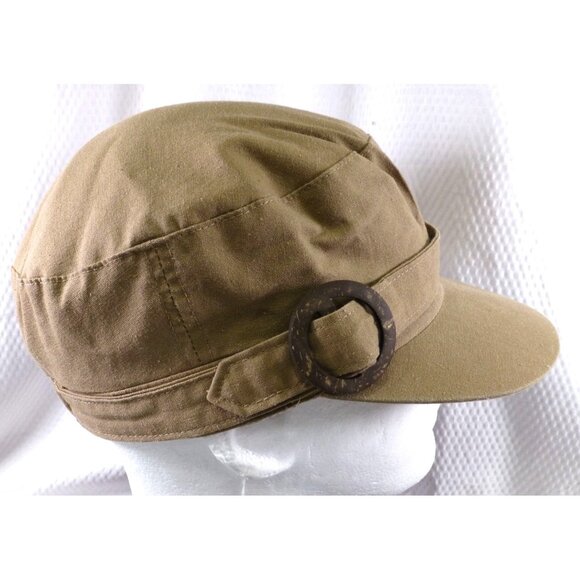 Cardani Womens Brown Canvas Newsboy Cap With Decorative Buckle - Picture 2 of 7